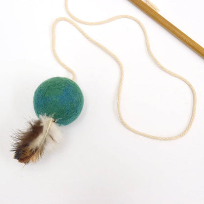 Handmade Feather Teaser Cat Wand - Teal Ball - Pryde Pets